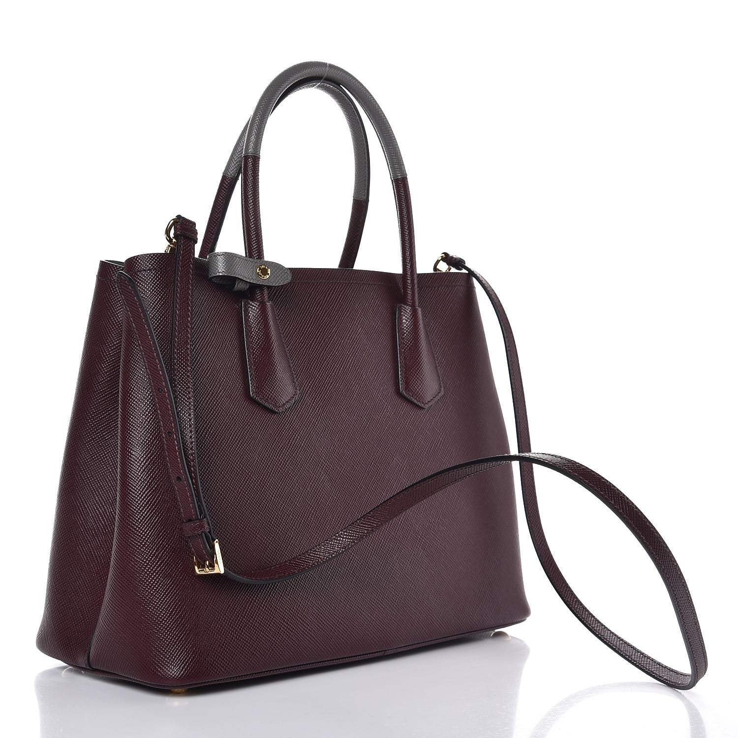Prada Saffiano Cuir Small Bi-Color Double Bag Granato Marmo 3 of 6