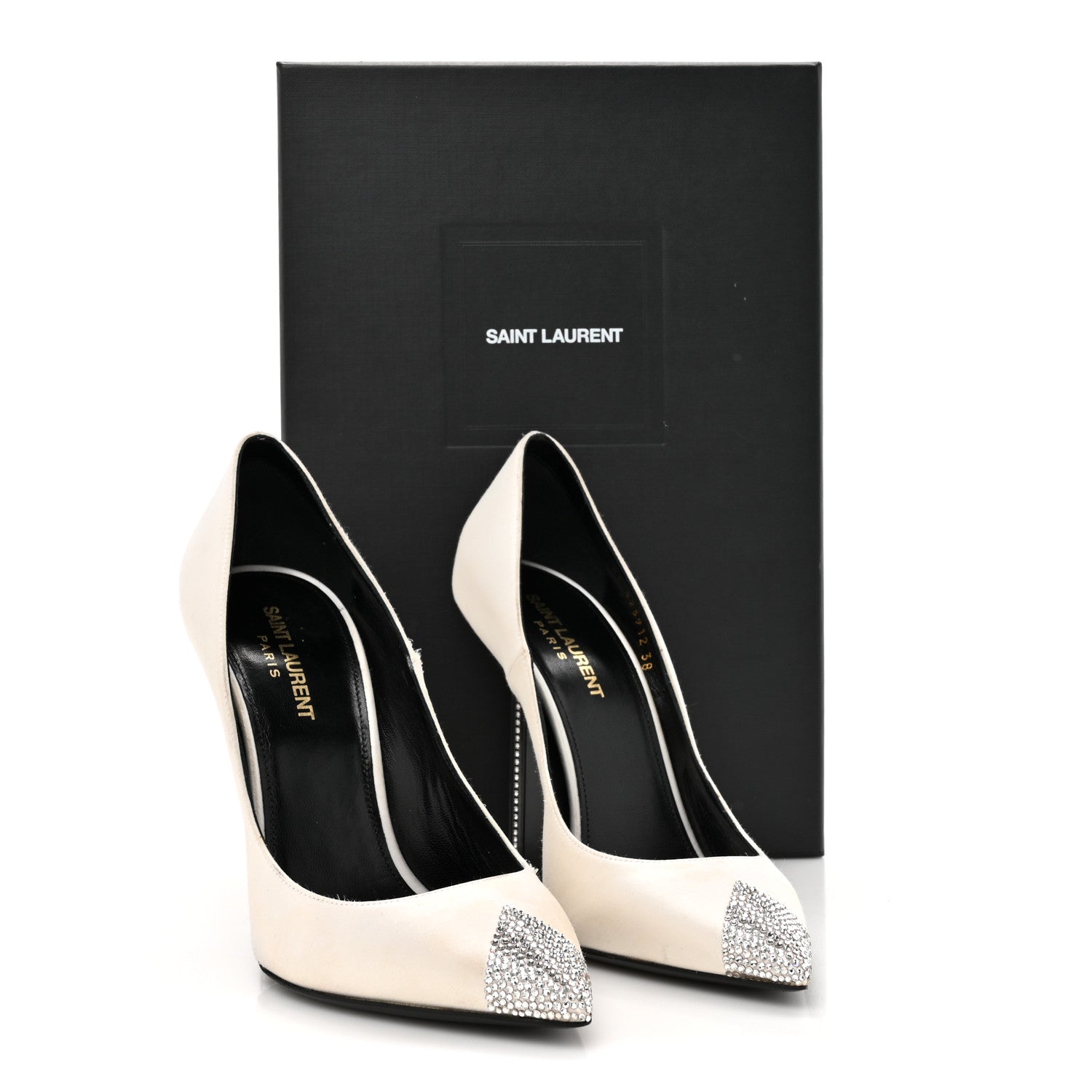 Saint Laurent Satin Crystal Embellished Tower 110 Pump 38 Optique White 14 of 14