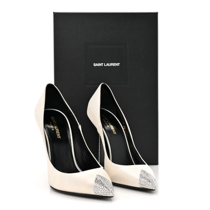 Saint Laurent Satin Crystal Embellished Tower 110 Pump 38 Optique White 14 of 14