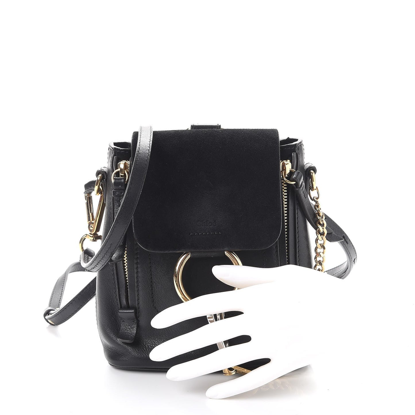 Suede Calfskin Mini Faye Backpack Black