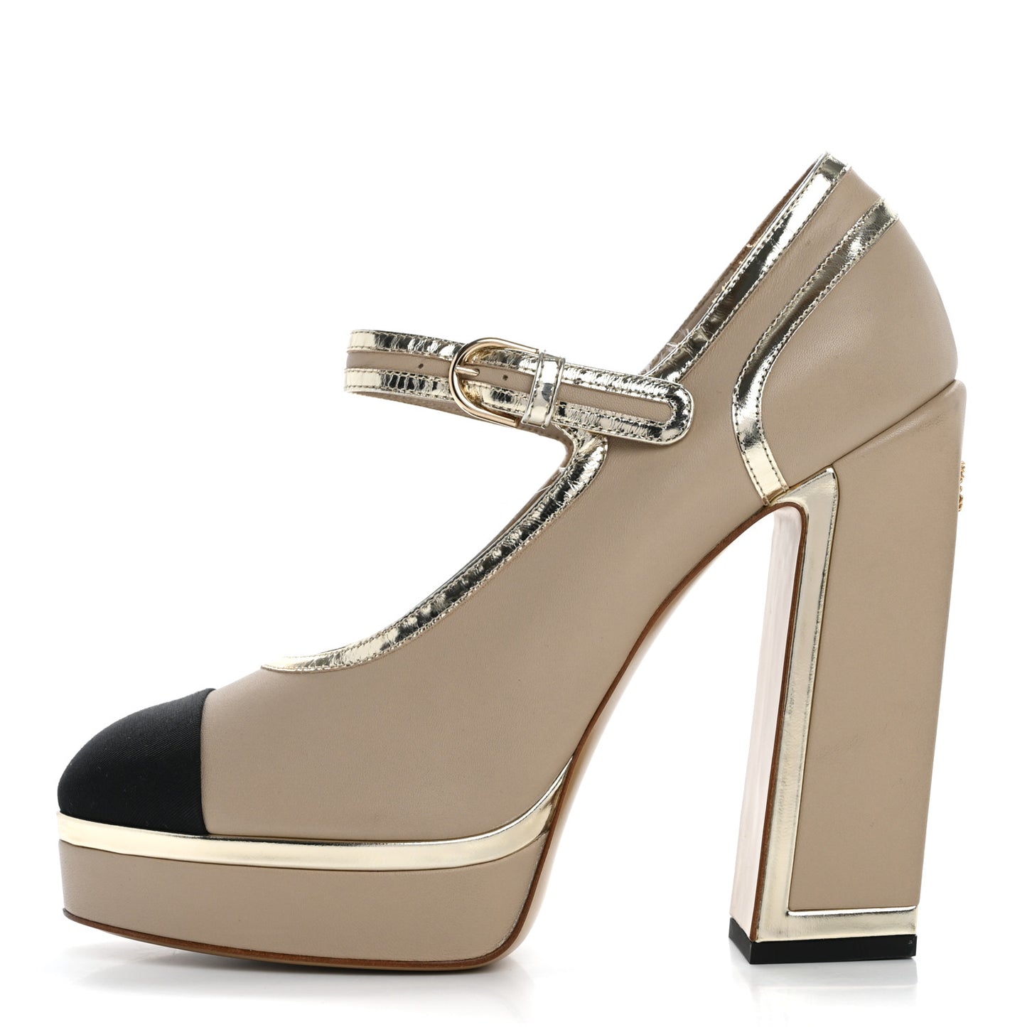 Lambskin Metallic Grosgrain Cap Toe Mary Jane Platform Pumps 41  Gold
