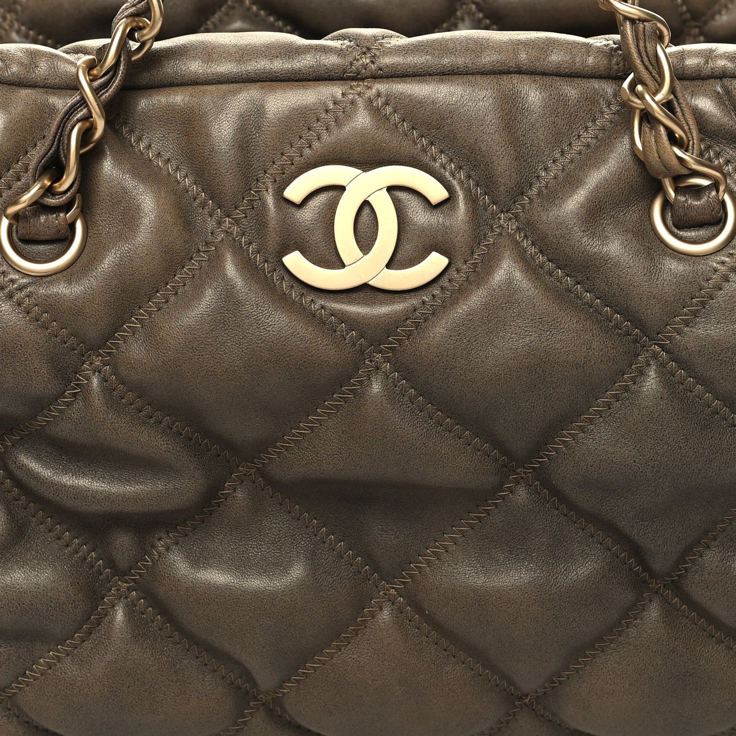 Chanel Calfskin Bubble Quilt Bowler Brown 8 of 12