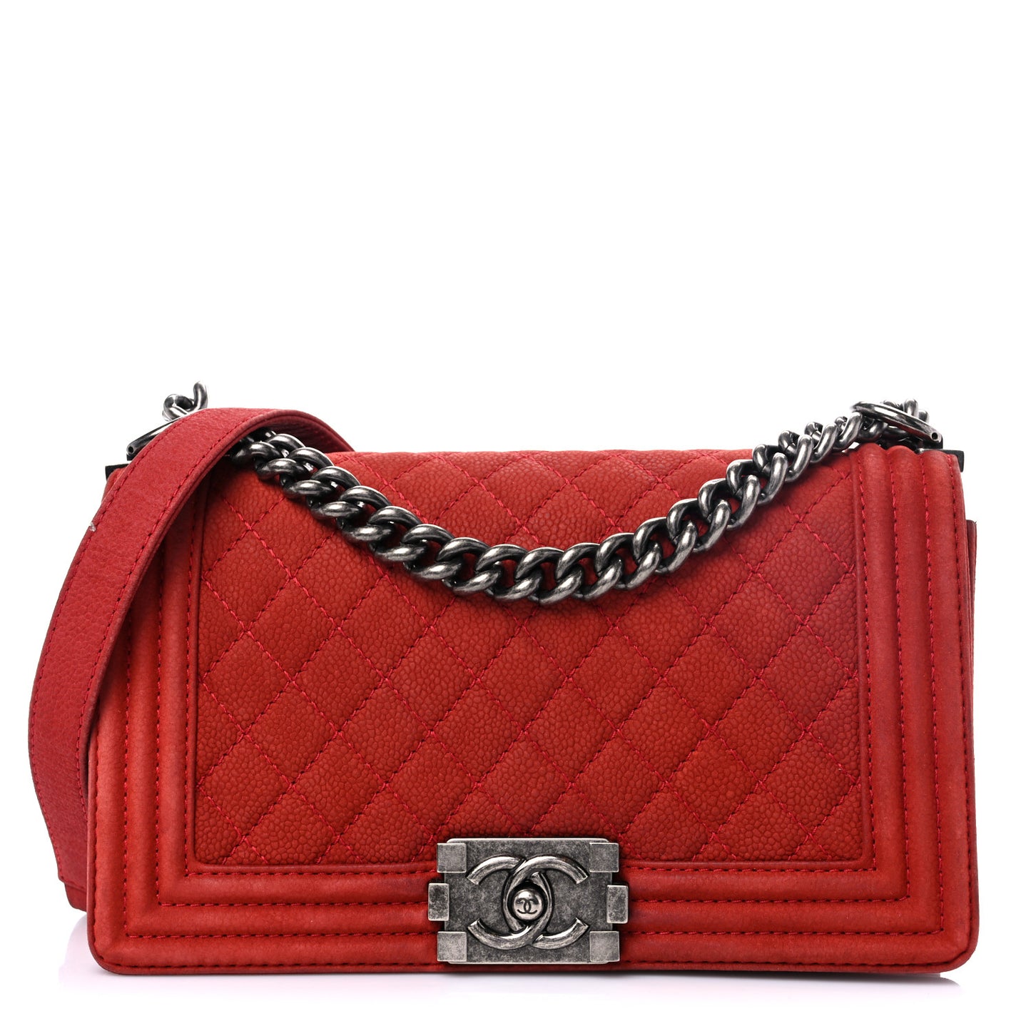 Iridescent Caviar Quilted Medium Boy Flap Red
