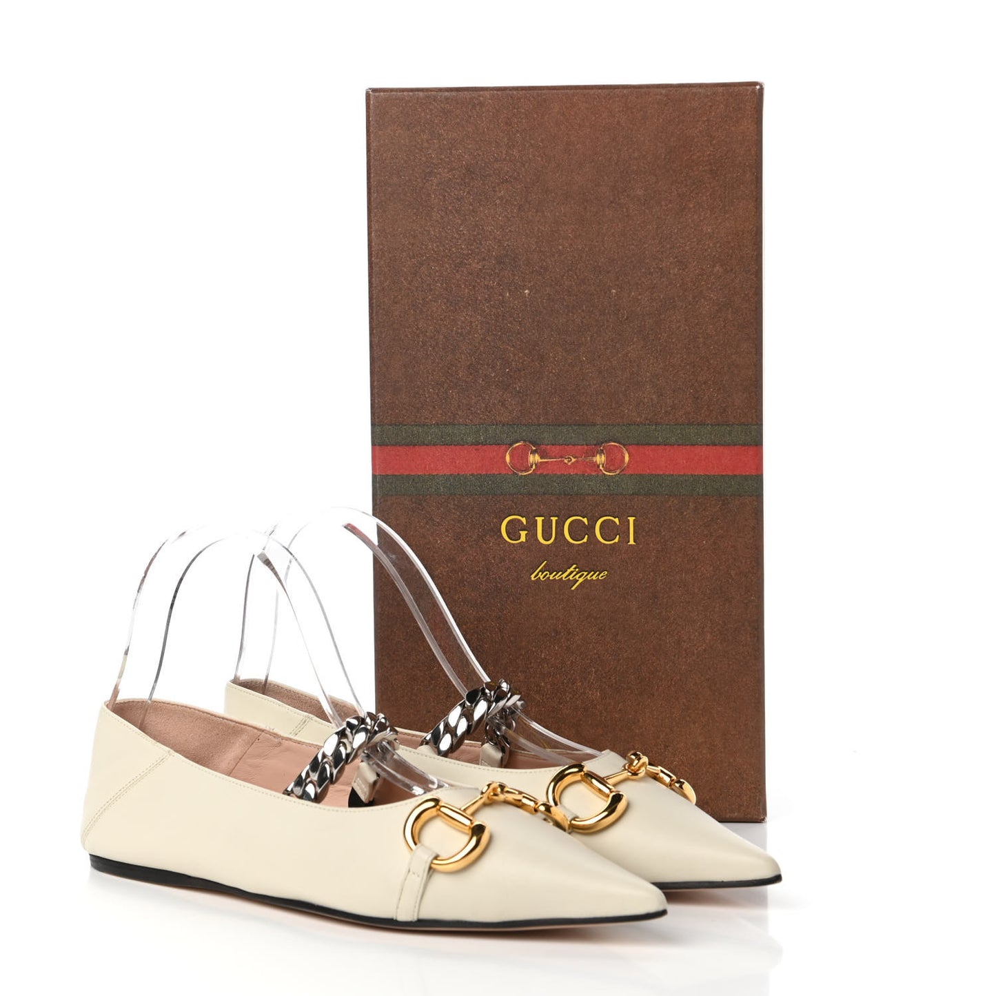 Nappa Lumiere Deva Horsebit Chain Embellished Flats 38.5 Dusty White