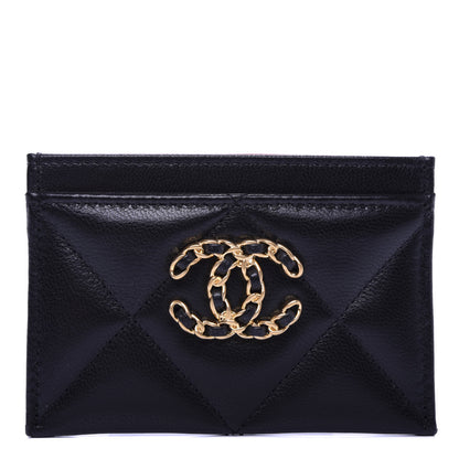 Chanel Shiny Goatskin Quilted Chanel 19 Card Holder Black 1 of 9