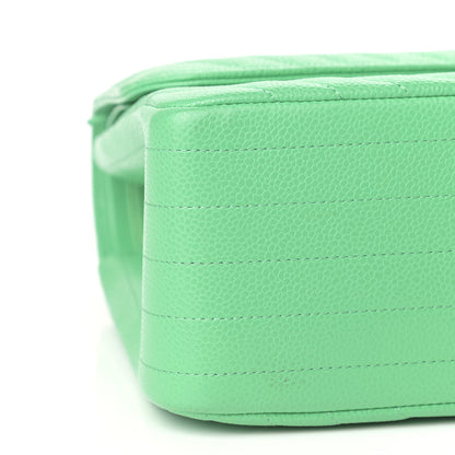 Chanel Caviar Chevron Quilted Jumbo Double Flap Green 7 of 8