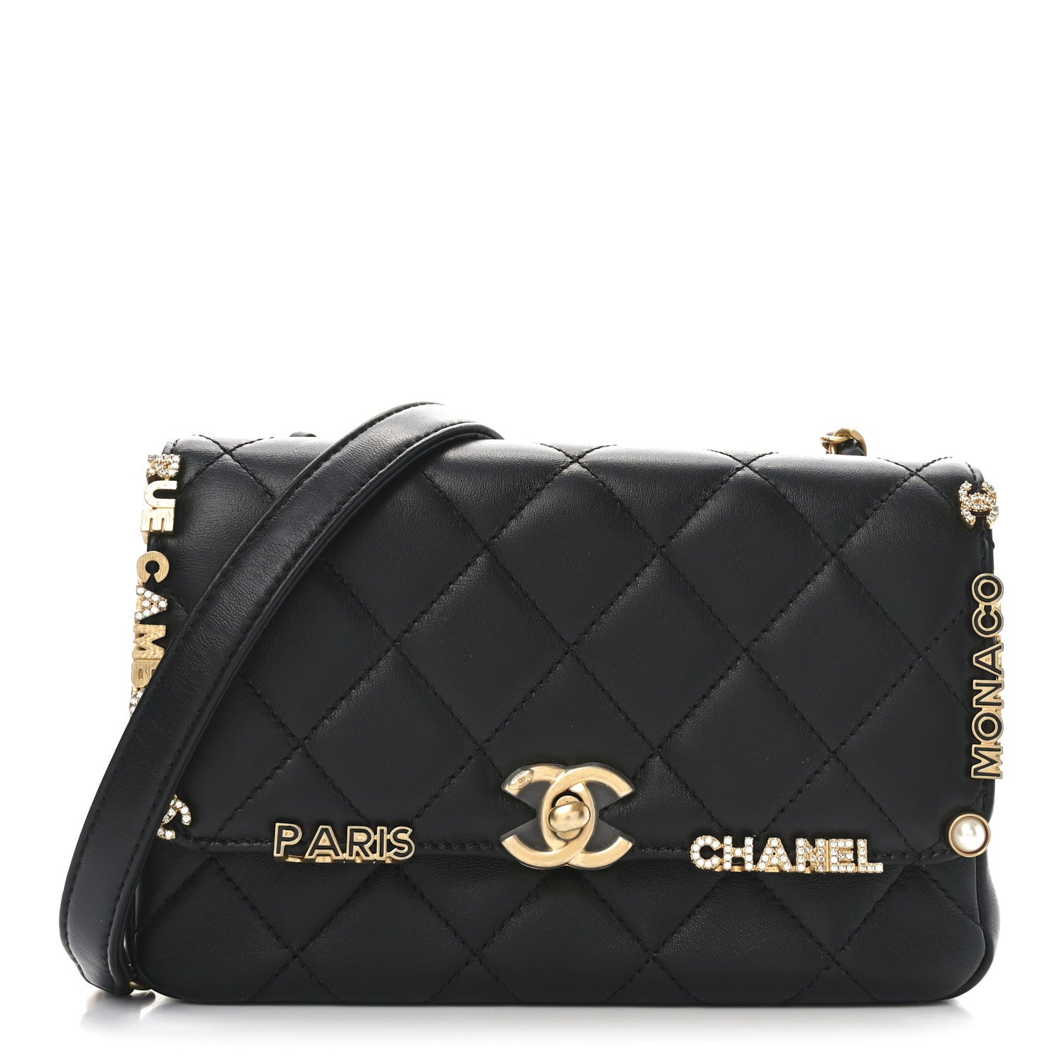 Chanel Lambskin Enamel Strass Quilted Mini Paris Monaco Flap Black 1 of 11