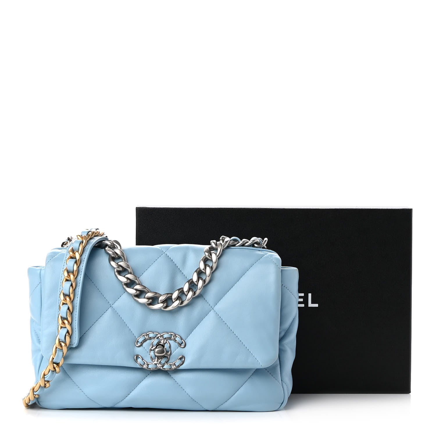 Chanel Lambskin Quilted Medium Chanel 19 Flap Light Blue 10 of 10