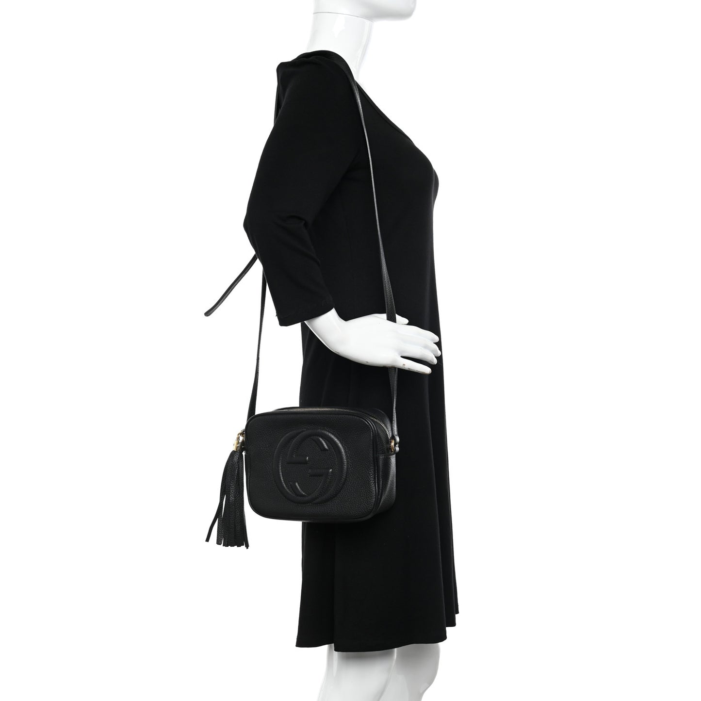 Pebbled Calfskin Small Soho Disco Bag Black