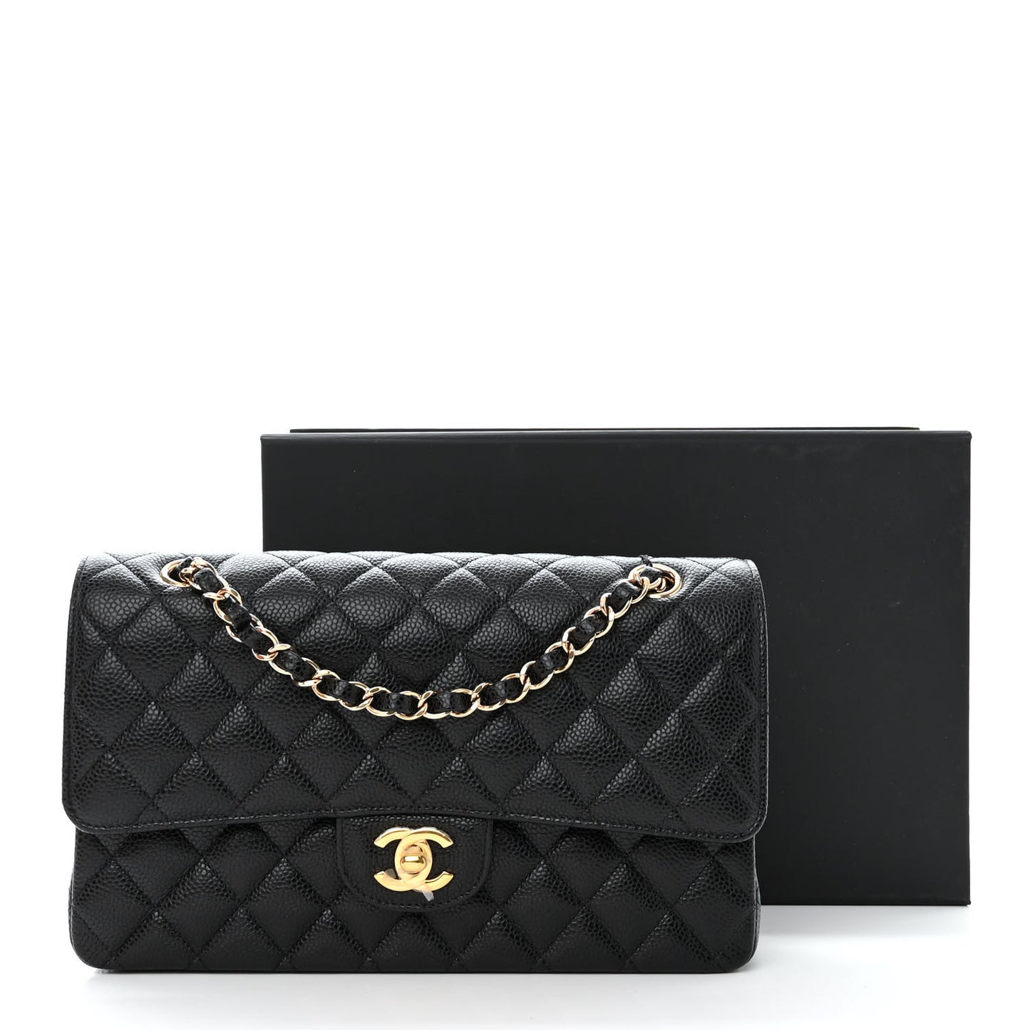 Caviar Quilted Medium Double Flap Black