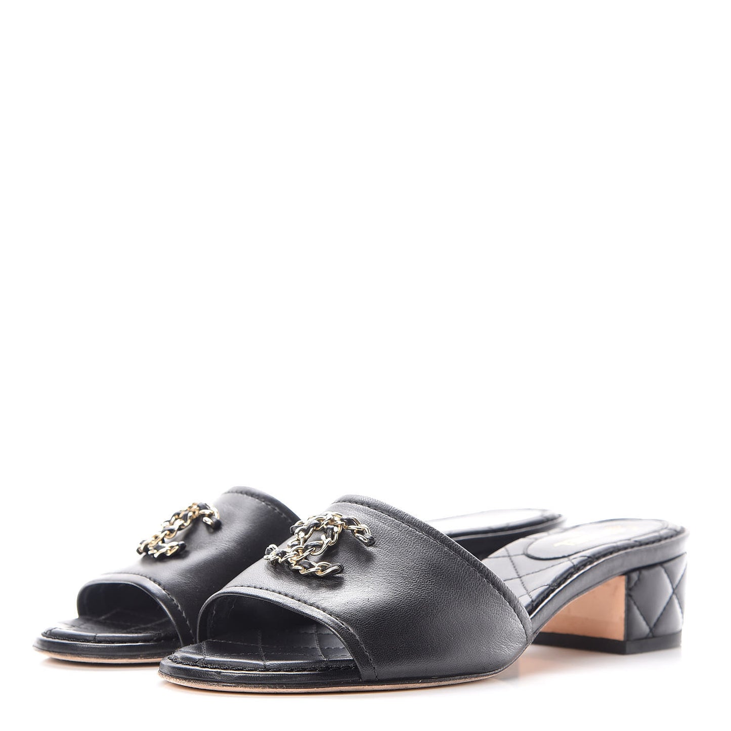Lambskin Quilted CC Sandal Mules 37.5 Black