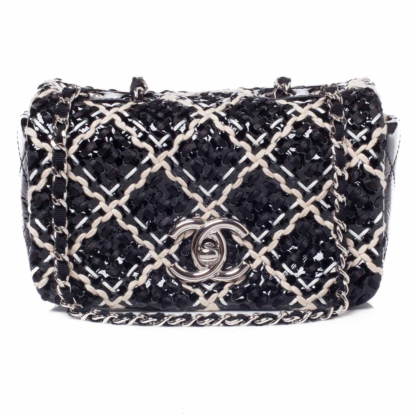 Perforated Patent Hand Embroidered Mini Flap Black