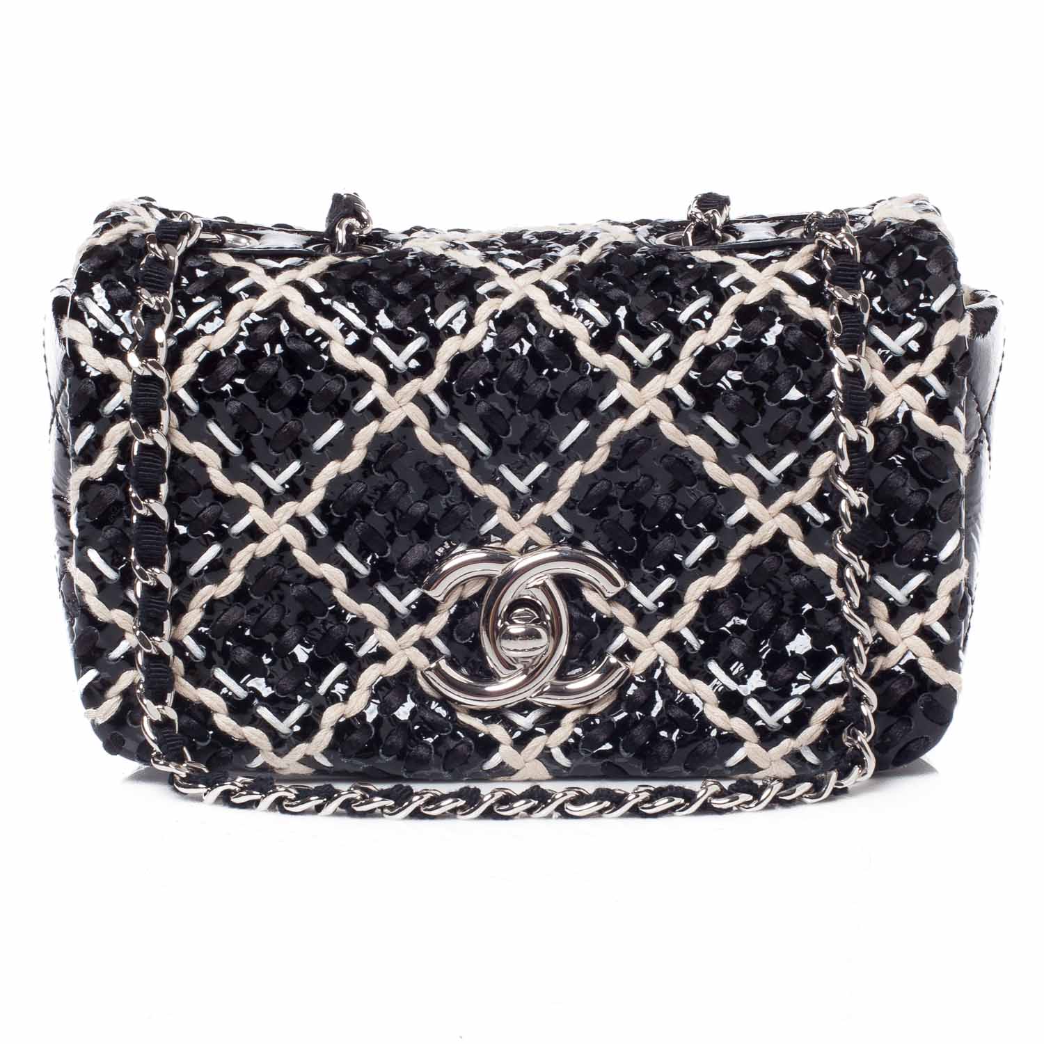 Chanel Perforated Patent Hand Embroidered Mini Flap Black 1 of 9