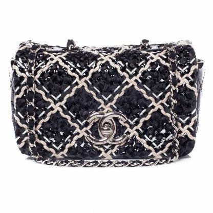 Chanel Perforated Patent Hand Embroidered Mini Flap Black 1 of 9