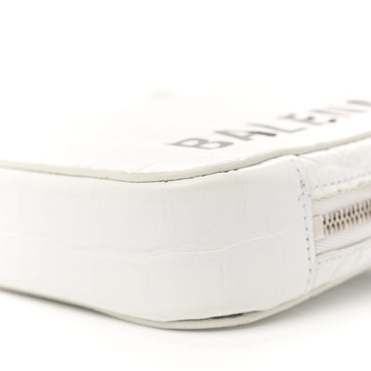 Balenciaga Shiny Calfskin Logo Crocodile Embossed Cash Phone Holder Bag White Black 10 of 13