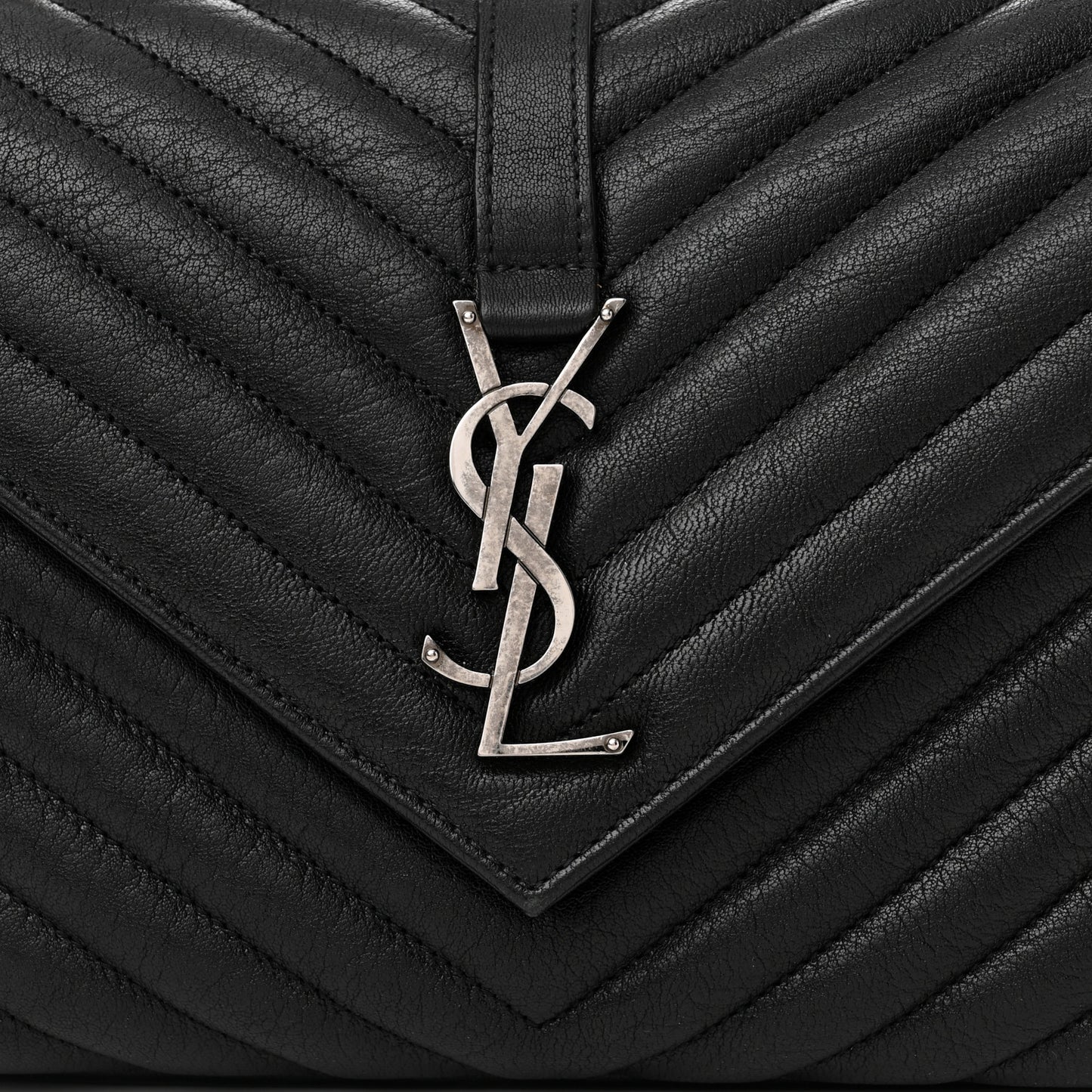 Sheepskin Matelasse Chevron Monogram Medium College Bag Black