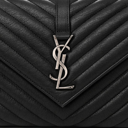 Saint Laurent Sheepskin Matelasse Chevron Monogram Medium College Bag Black 8 of 10