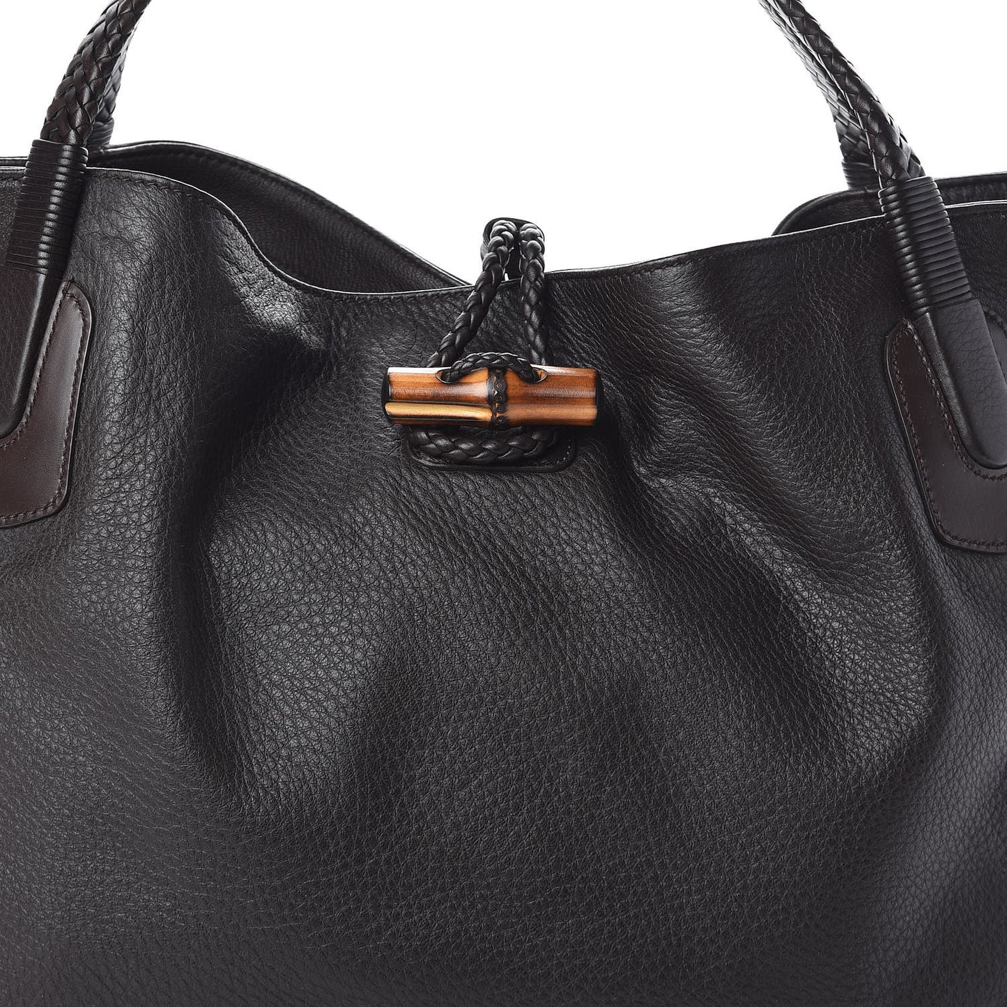 Deerskin Large Hip Bamboo Shoulder Bag Dark Cocoa