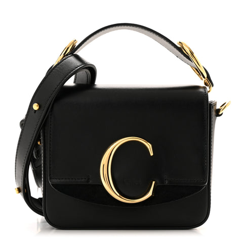 Shiny Calfskin Suede Mini C Double Carry Black