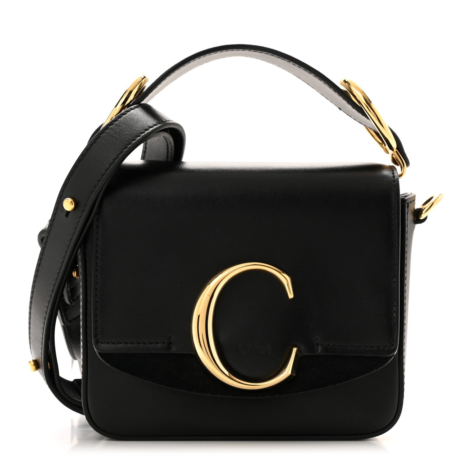 Chloe Shiny Calfskin Suede Mini C Double Carry Black 1 of 11