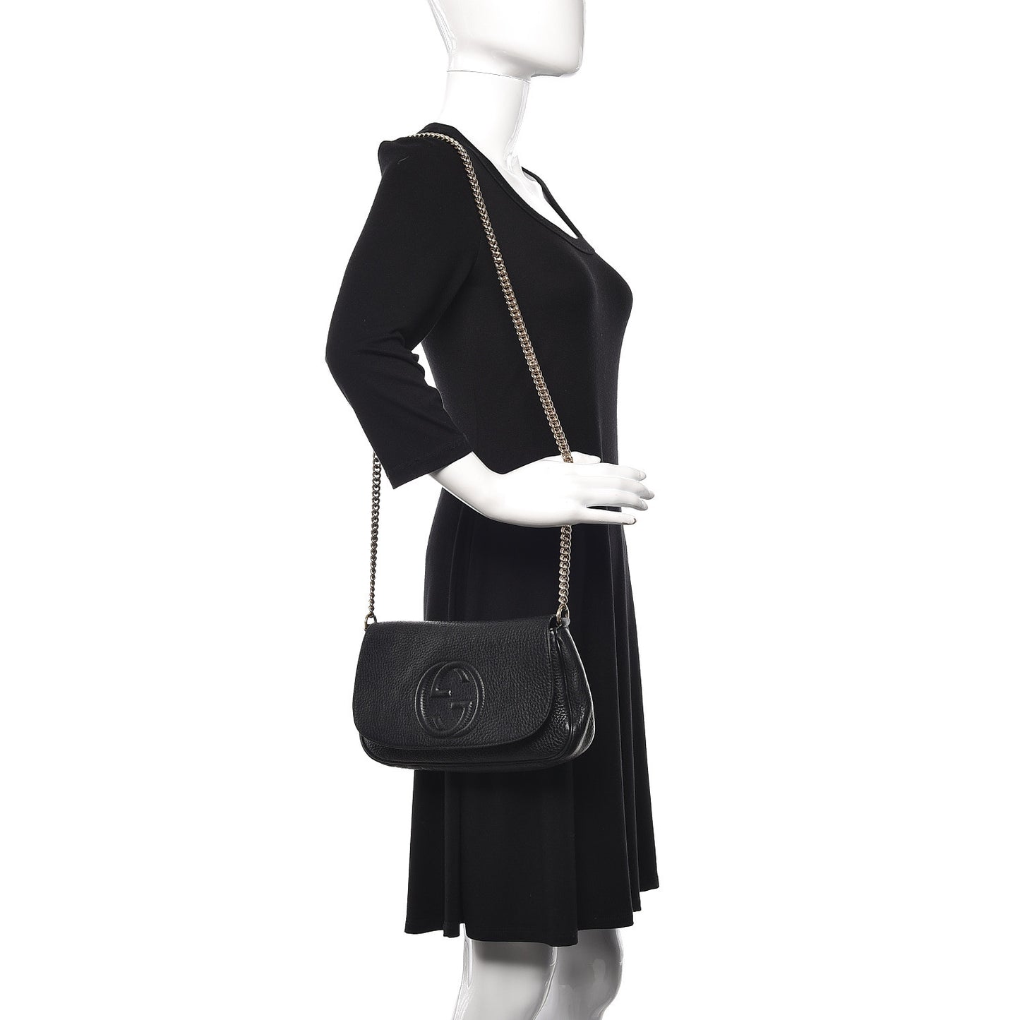 Pebbled Calfskin Medium Soho Flap Crossbody Black
