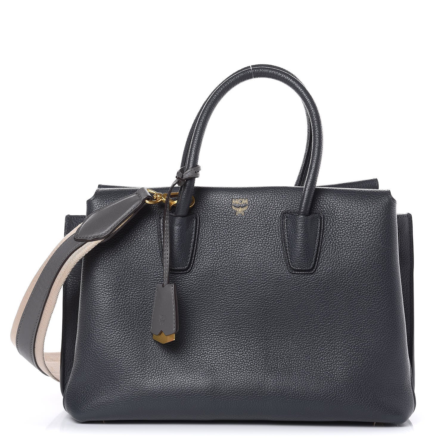 MCM Grained Calfskin Medium Milla Tote Phantom Grey 1 of 12