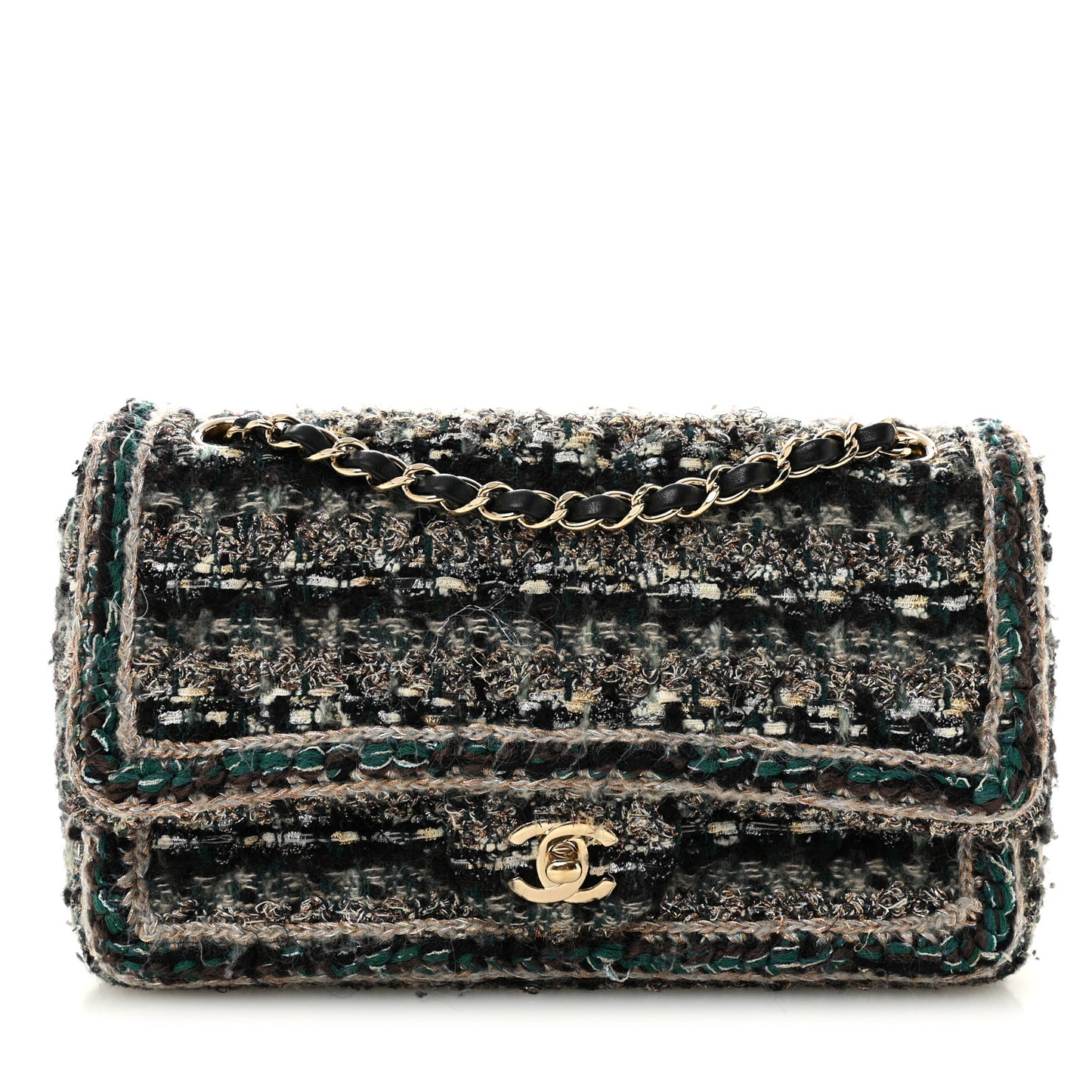 Tweed Braid Medium Flap Turquoise Multicolor