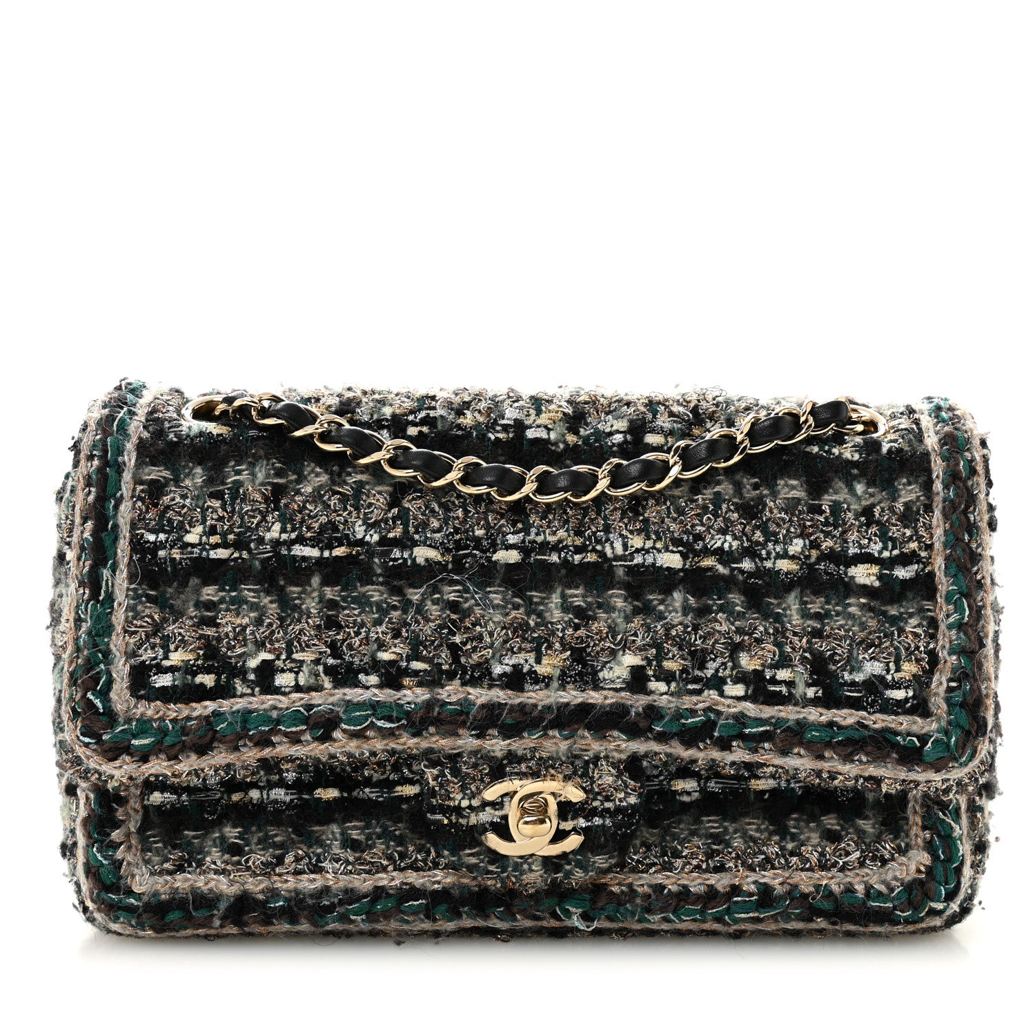 Chanel Tweed Braid Medium Flap Turquoise Multicolor 1 of 11