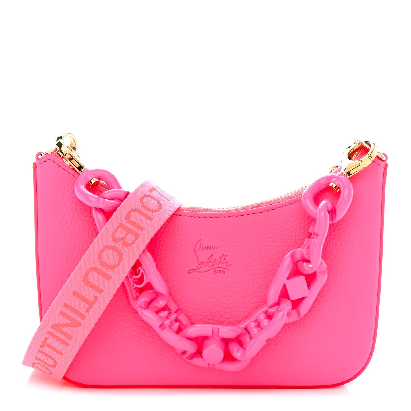 Calfskin Mini Loubila Chain Shoulder Bag Fluo Pink