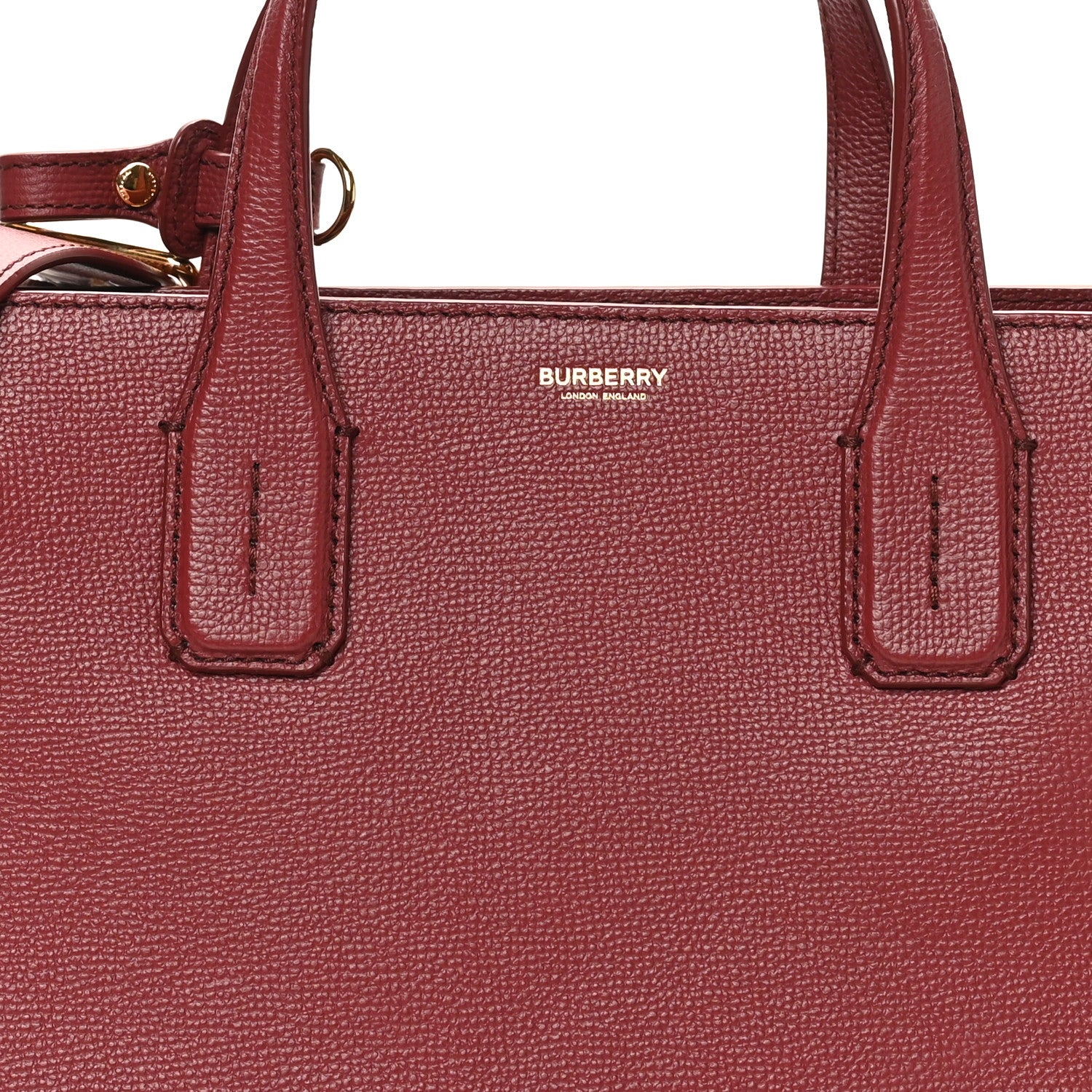 Burberry Grainy Calfskin House Check Medium Banner Tote Crimson 8 of 10