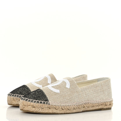 Chanel Toile Sequin CC Espadrilles 39 Beige Black 3 of 8