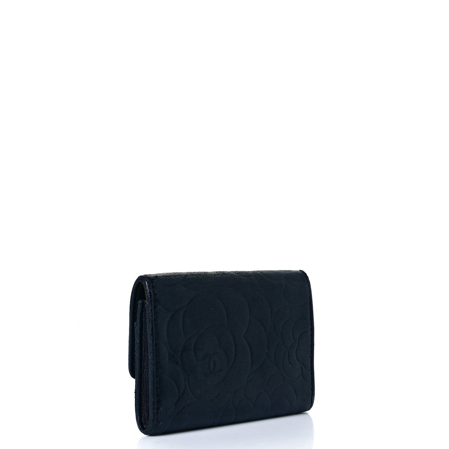 Lambskin Camellia Embossed Card Holder Wallet Black
