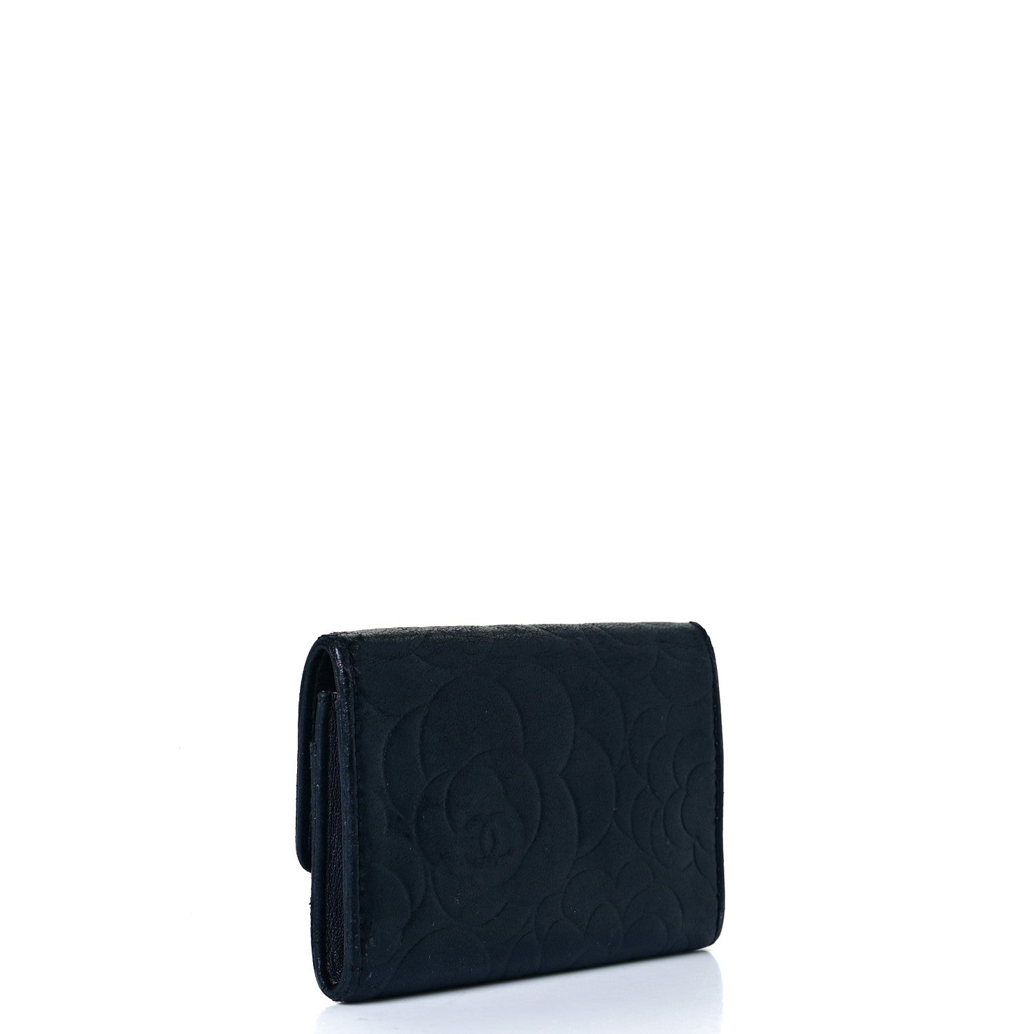 Chanel Lambskin Camellia Embossed Card Holder Wallet Black 2 of 8