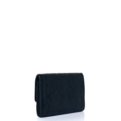 Chanel Lambskin Camellia Embossed Card Holder Wallet Black 2 of 8
