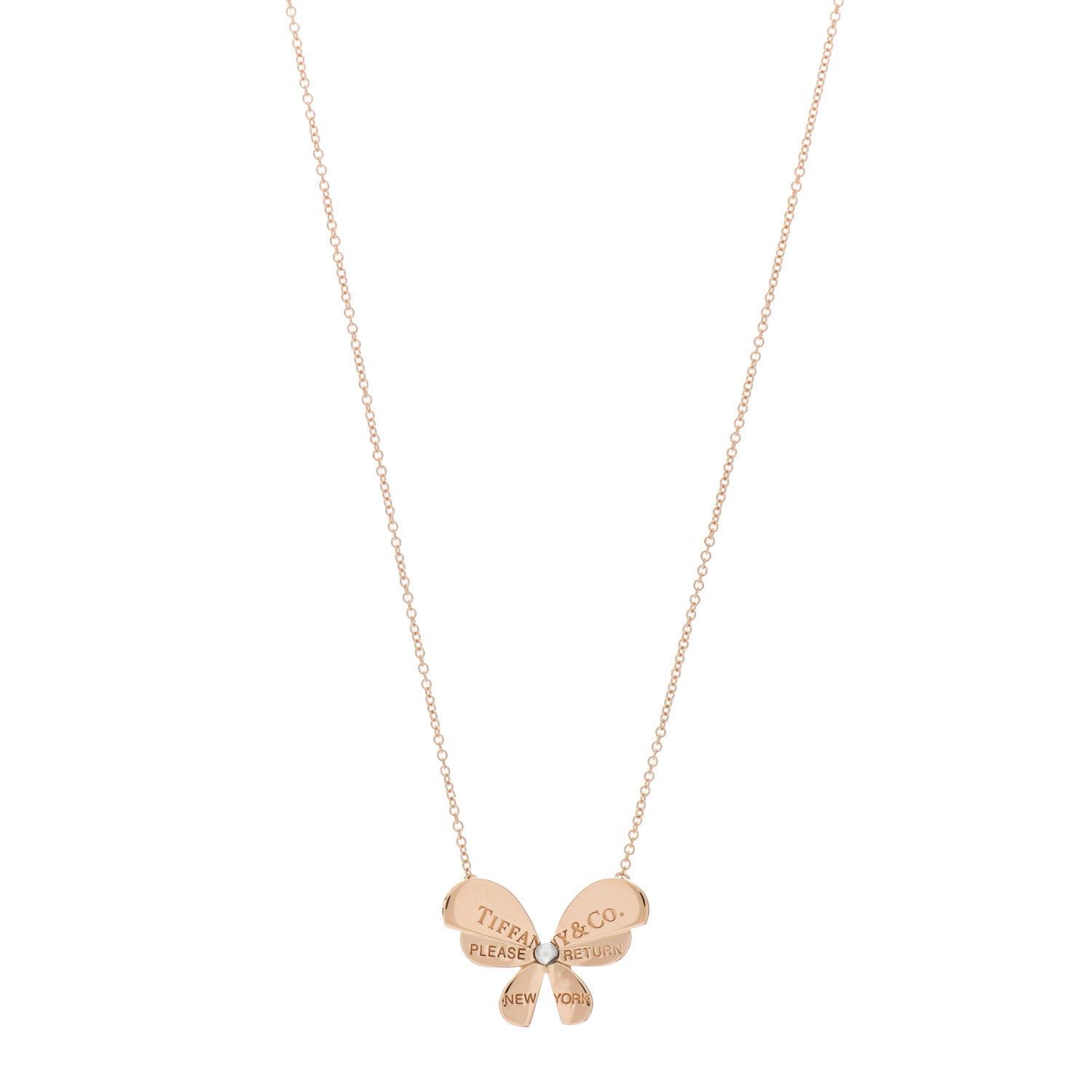 Tiffany 18K Rose Gold Sterling Silver Return to Tiffany Love Bugs Butterfly Pendant Necklace 1 of 5