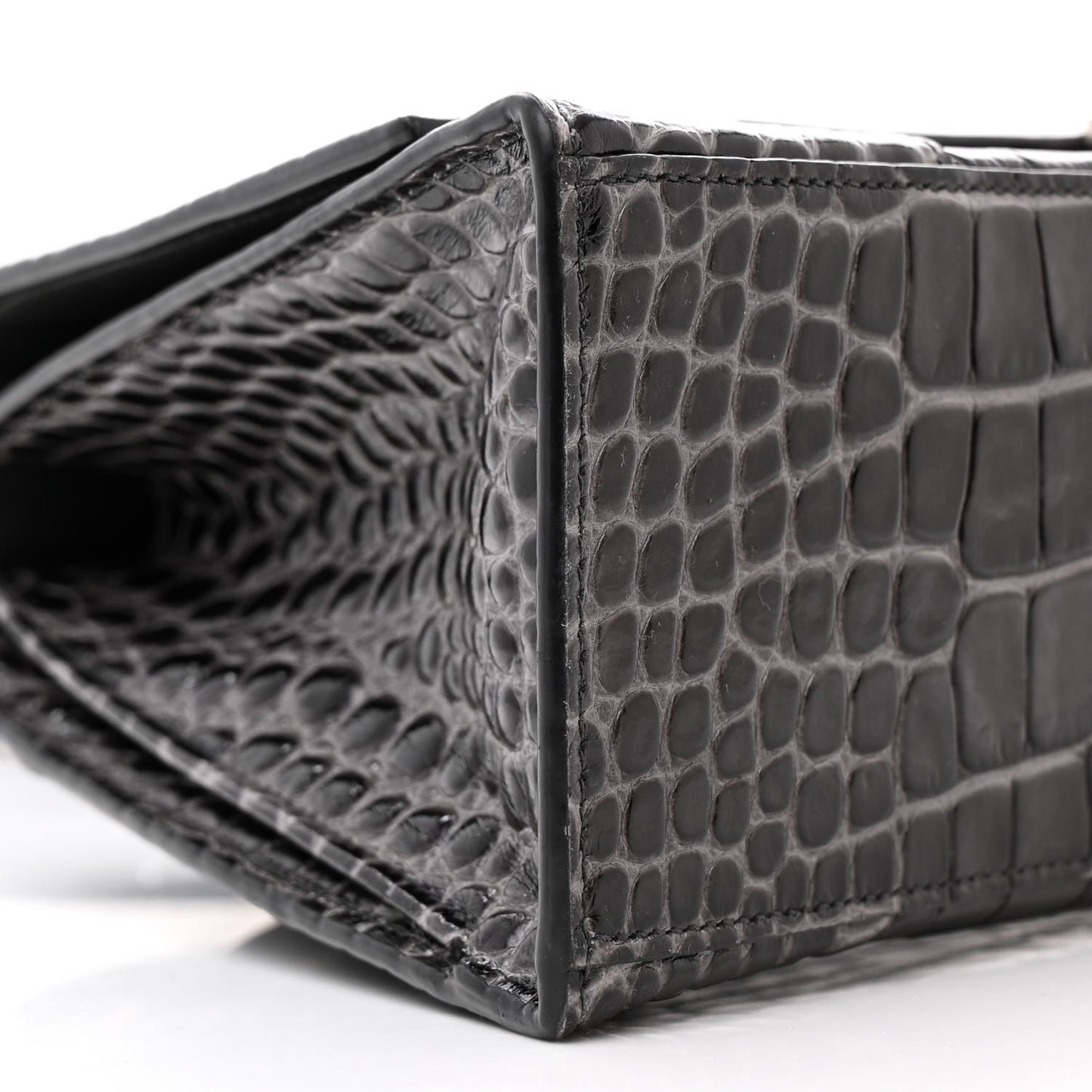 Shiny Calfskin Crocodile Embossed Medium Hourglass Top Handle Bag Dark Grey