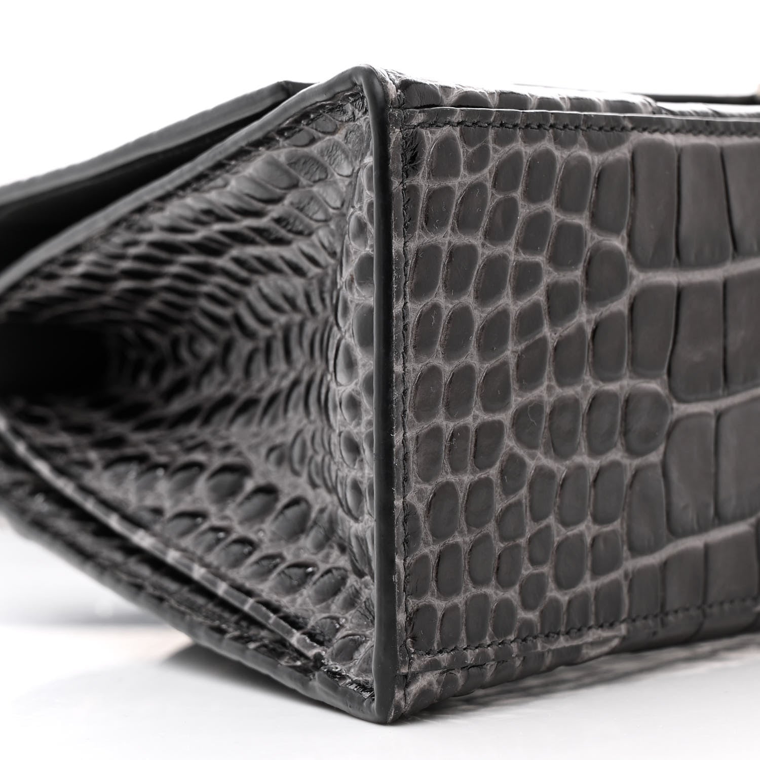 Balenciaga Shiny Calfskin Crocodile Embossed Medium Hourglass Top Handle Bag Dark Grey 9 of 10