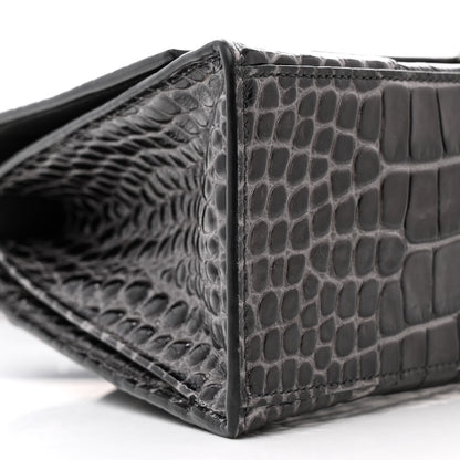 Balenciaga Shiny Calfskin Crocodile Embossed Medium Hourglass Top Handle Bag Dark Grey 9 of 10