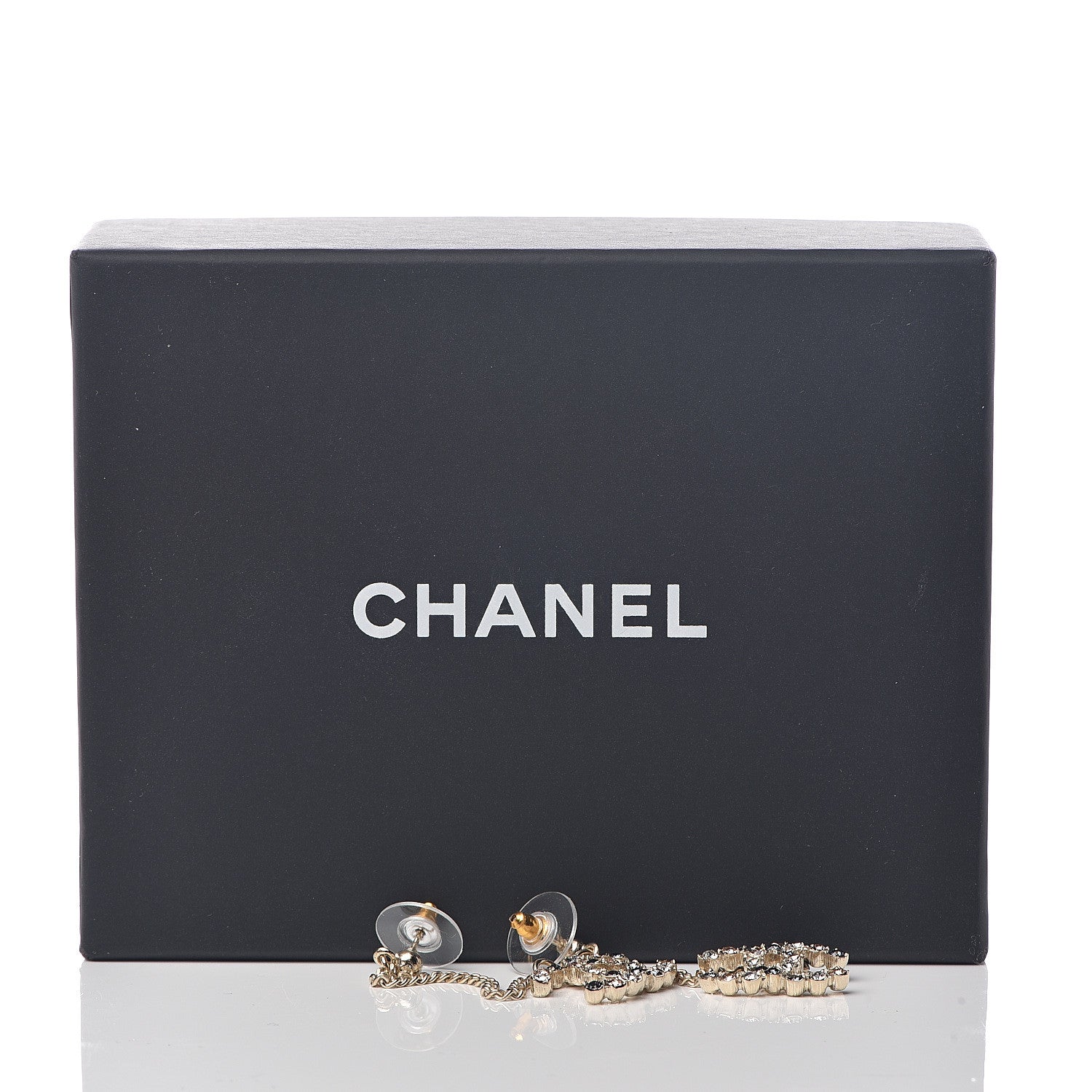 Chanel Crystal CC Drop Earrings Pink Grey Gold 5 of 5