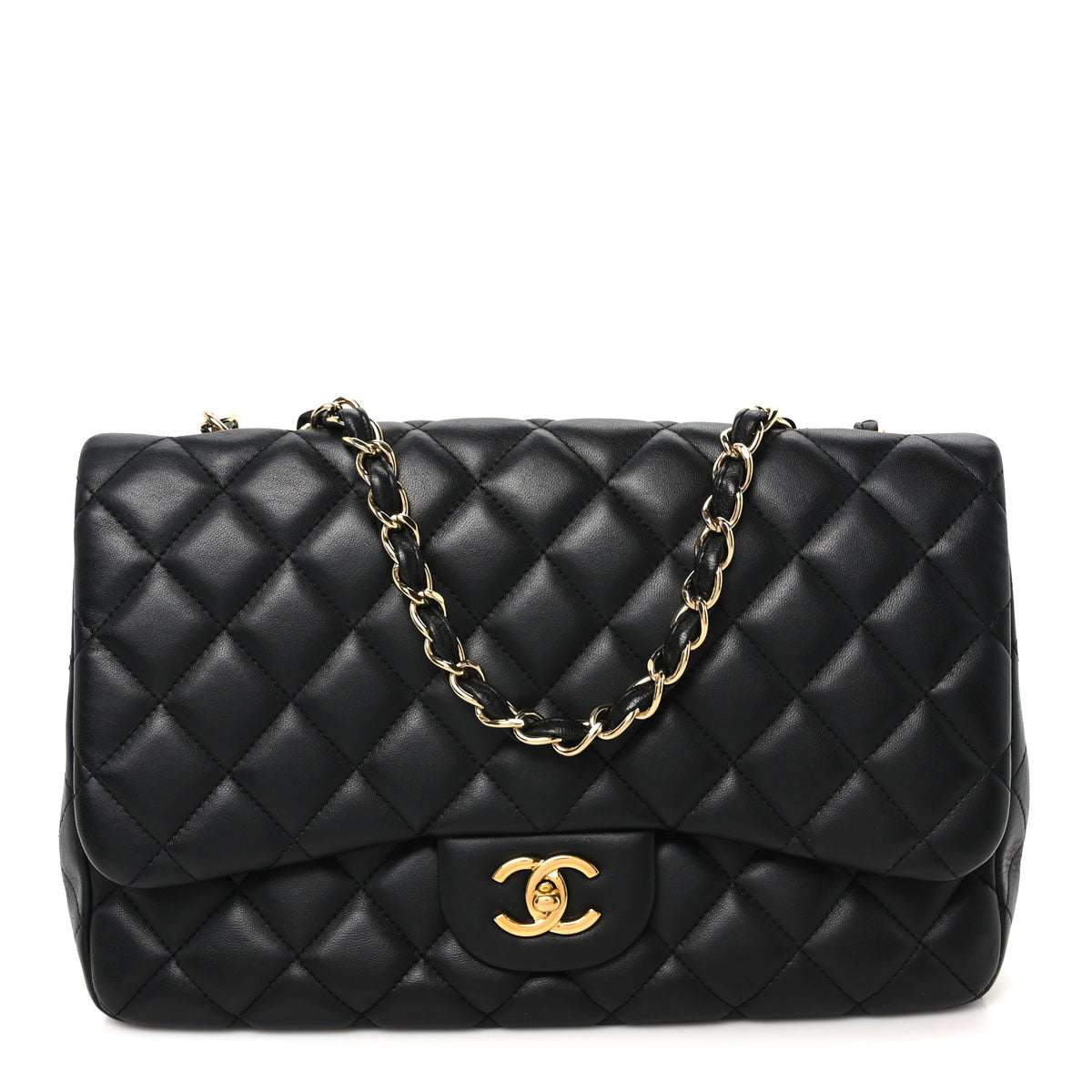 Lambskin Quilted Jumbo Single Flap Black