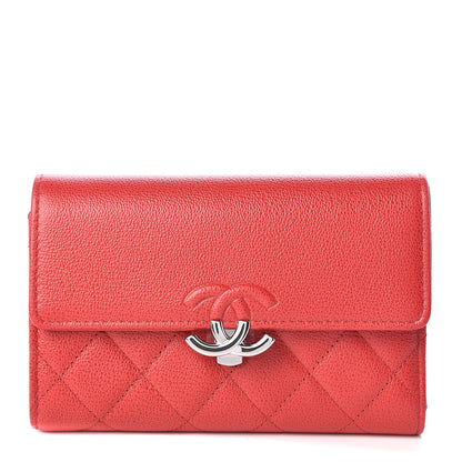 Chanel Grained Calfskin Quilted CC Box Flap Wallet Red 1 of 9