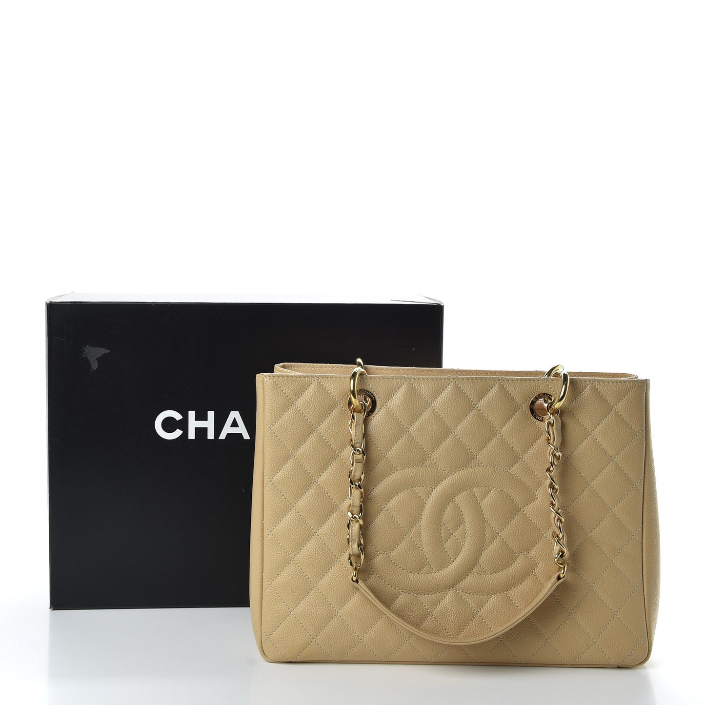 Caviar Quilted Grand Shopping Tote GST Beige