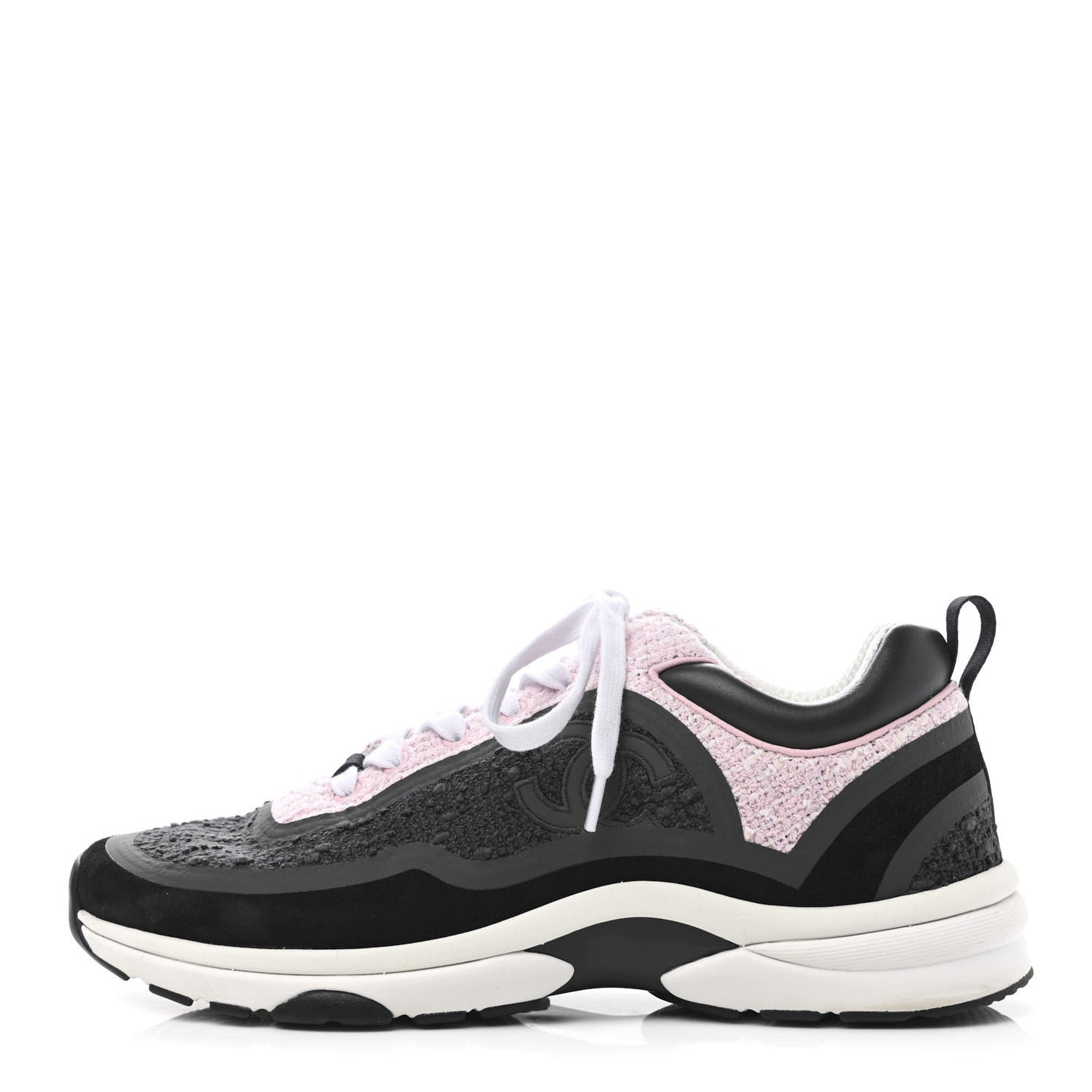 Tweed Suede Calfskin CC Sneakers 41 Gray Pink