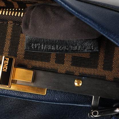 Fendi Goatskin Zucca Medium Peekaboo Iconic Satchel Blue Tobacco Black 7 of 7