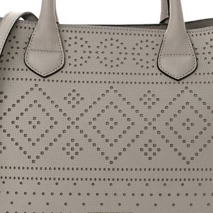 Burberry Grainy Calfskin Perforated Medium Broguing Banner Tote Grey 8 of 12