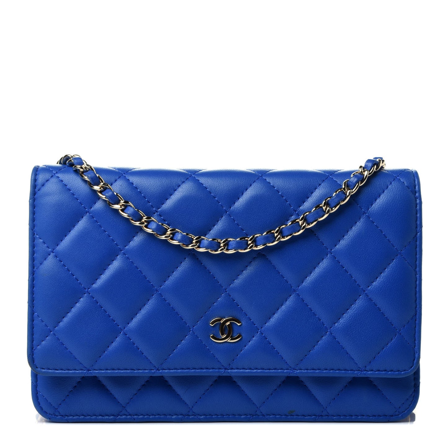 Lambskin Quilted Wallet On Chain WOC Blue