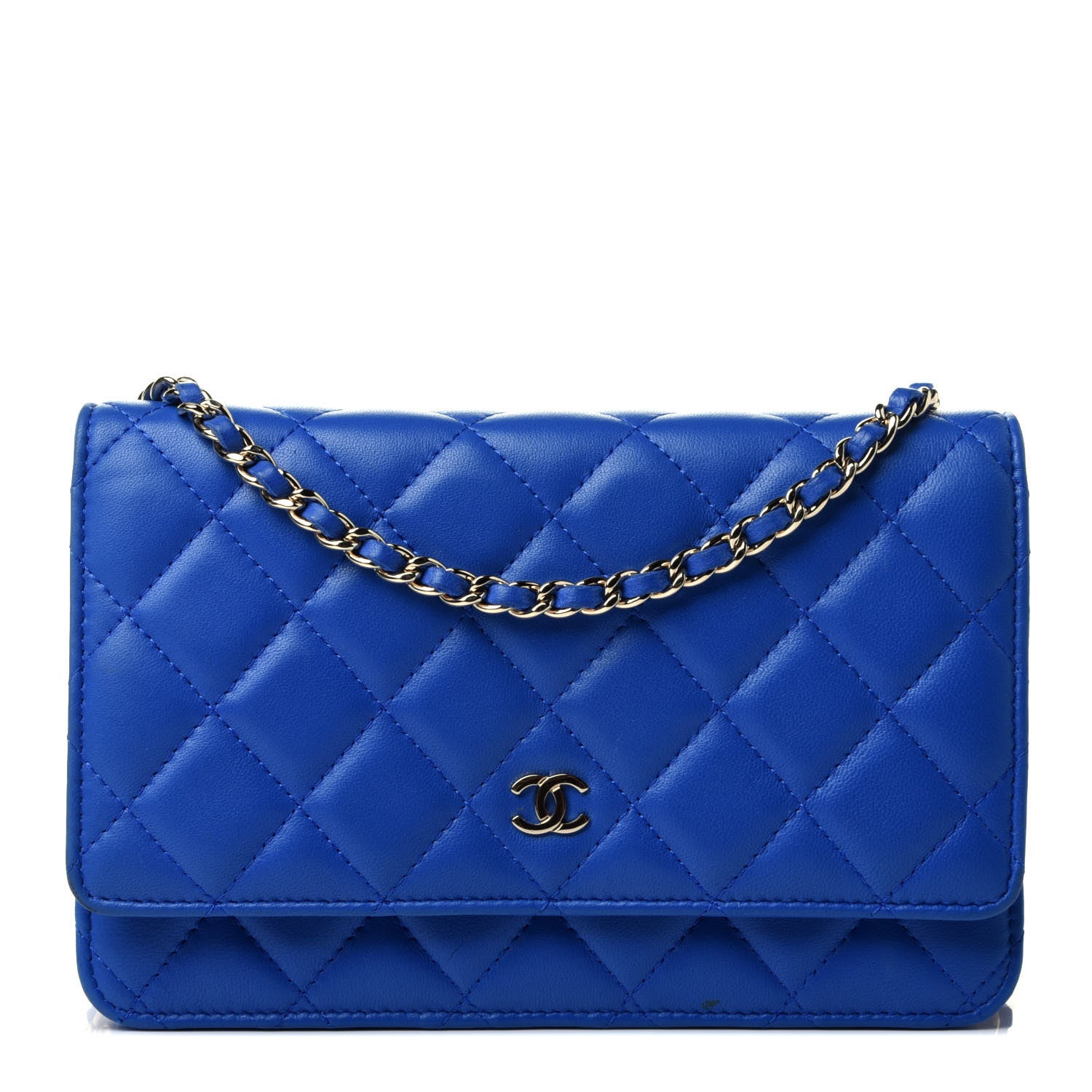 Chanel Lambskin Quilted Wallet On Chain WOC Blue 1 of 5