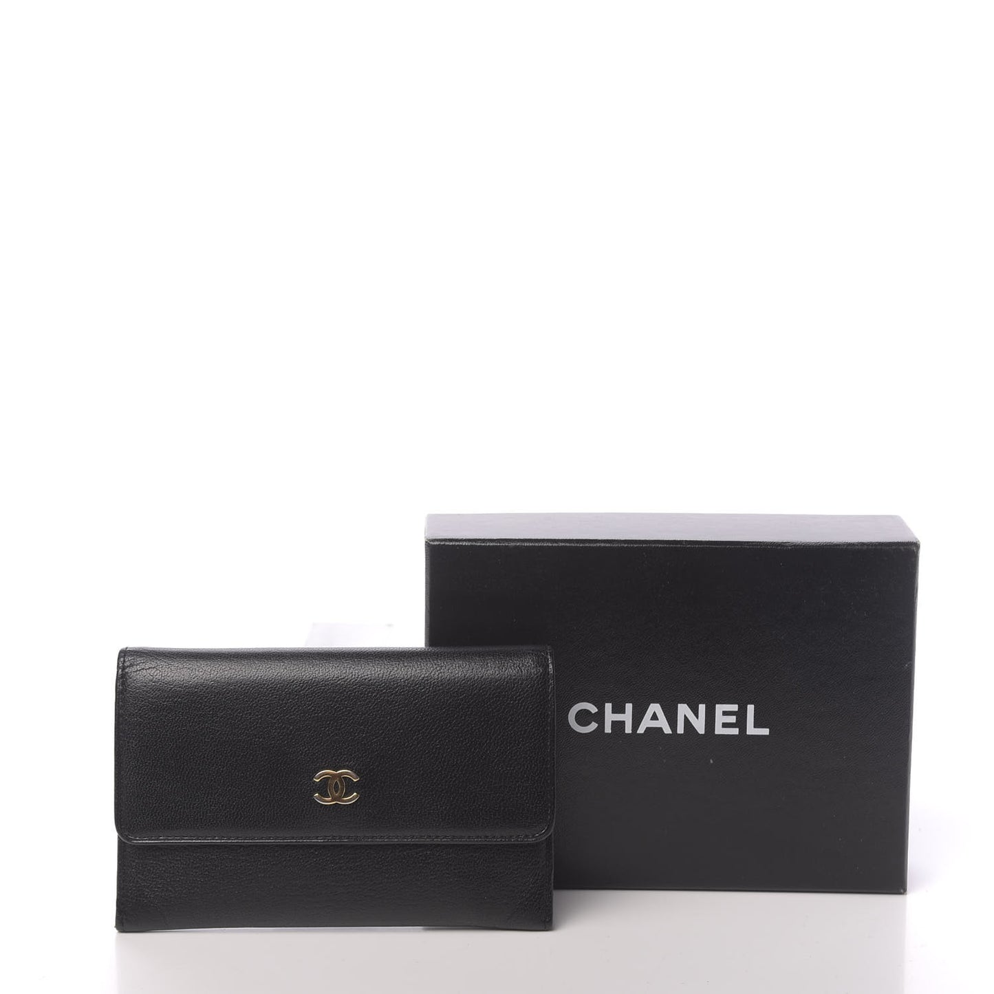 Goatskin CC Compact Flap Wallet Black