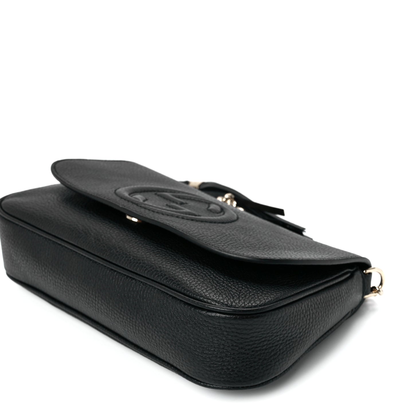 Pebbled Calfskin Medium Soho Flap Crossbody Black