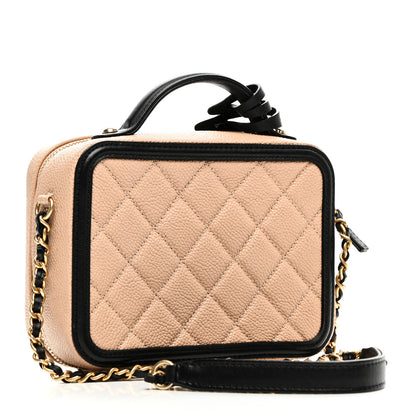Chanel Caviar Quilted Small CC Filigree Vanity Case Beige Black 3 of 10